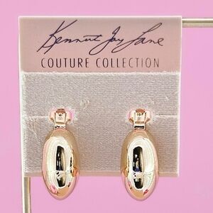 Kenneth Jay Lane Earrings Gold Tone Bold Dome Tapered Half Hoops Clip Closure